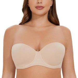 CASOLACE Beige Smoothing Plus Size Unlined Underwire Bandeau Strapless Bra 40DD